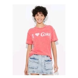 I Heart ❤️ Coke Burnout Oversized Short Sleeve Graphic T-Shirt- Red Size L Y2K